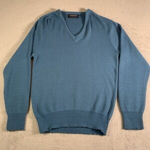 Vintage Puritan Men's Large Sweater 100% Orlon Acrylic V-Neck Blue Pullover Knit